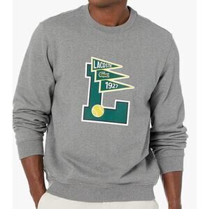 Lacoste Men's Long Sleeve Varsity L Crewneck Sweatshirt, Heather Lead 4XL